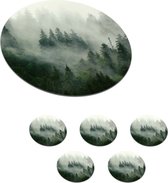 Onderzetters voor glazen - Rond - Bos - Mist - Bomen - Natuur - 10x10 cm - Glasonderzetters - 6 stuks