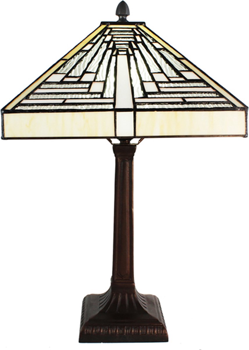 Lumilamp Tiffany Tafellamp 31x31x48 cm Wit Grijs Glas