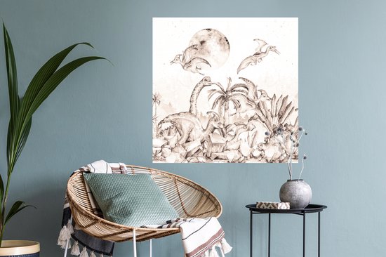 Stickers muraux - Sticker Foil - Dino - Enfants - Jungle - Plantes - Kids - 50x50 cm - Film Adhésif - Stickers muraux Chambre Enfant - Papier Peint Auto Adhésif