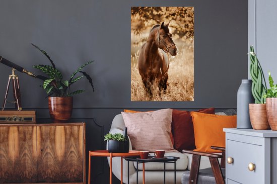 Sticker Muursticker Paarden - Portrait photo cheval dans la nature - 60x90 cm - Film adhésif autocollant - Sticker mural repositionnable
