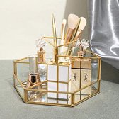 MONTKIARA Make-up Organizer Beauty Organizer Tray sieraden penseelhouder goud, glas cosmeticadoos, helder decoratief dienblad goud
