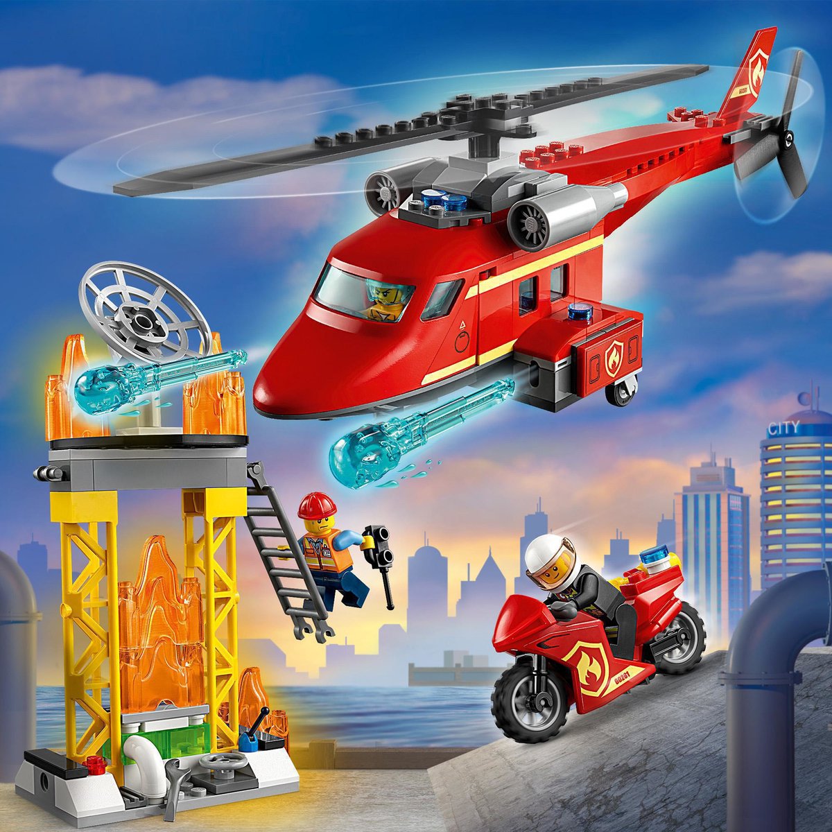 LEGO City L'Intervention de l'hélicoptère des Pompiers : Chez