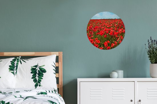 WallCircle - Wall Circle - Wall Circle - Une prairie pleine de coquelicots - Aluminium - Dibond - 30x30 cm - Intérieur et Extérieur