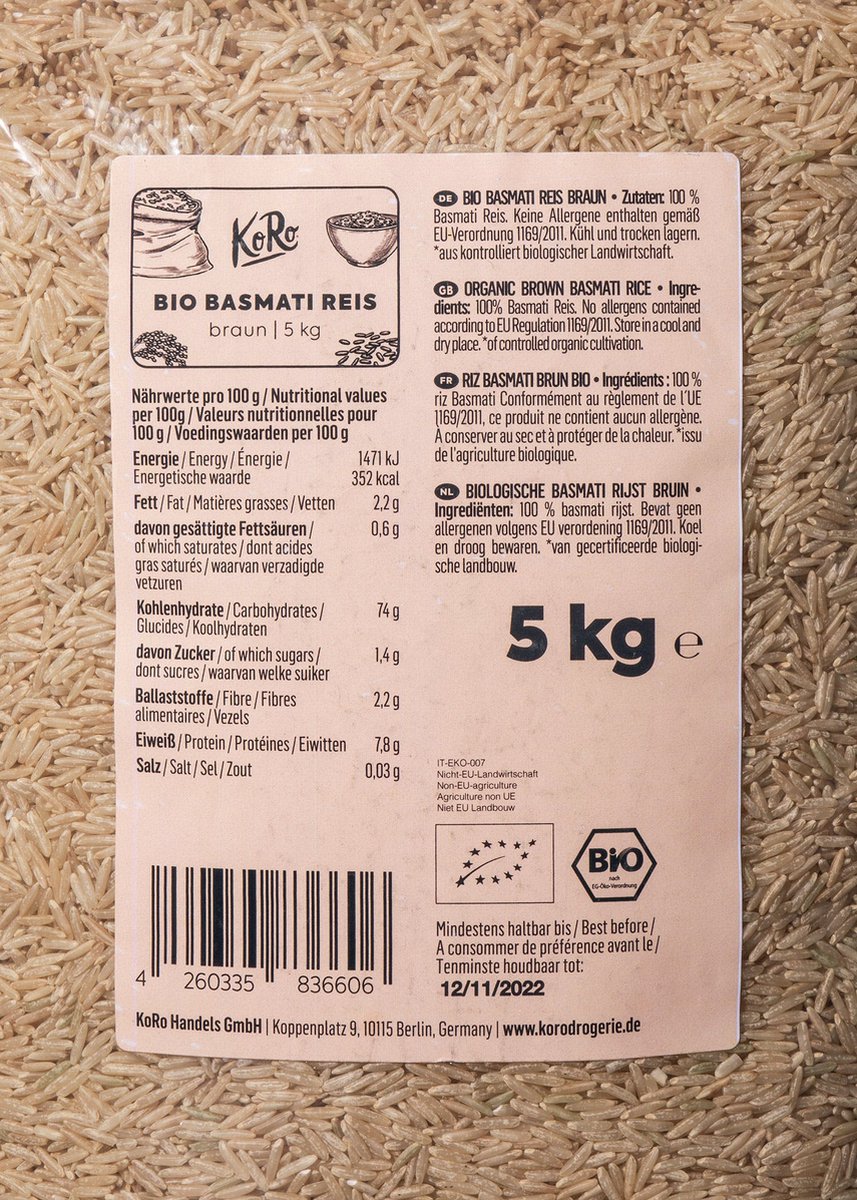 KoRo Bio volkoren basmati rijst 5 kg