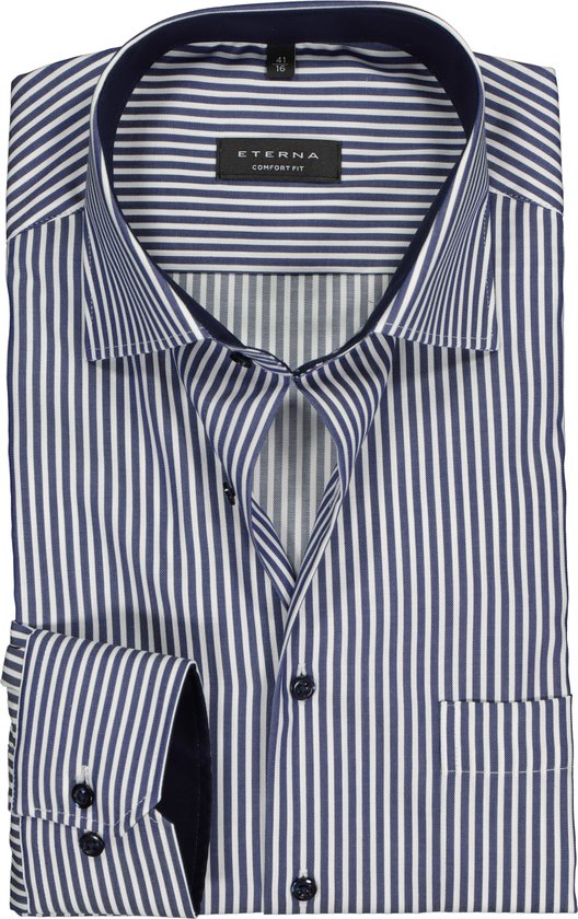 ETERNA comfort fit overhemd - twill heren overhemd - blauw met wit  gestreept... | bol