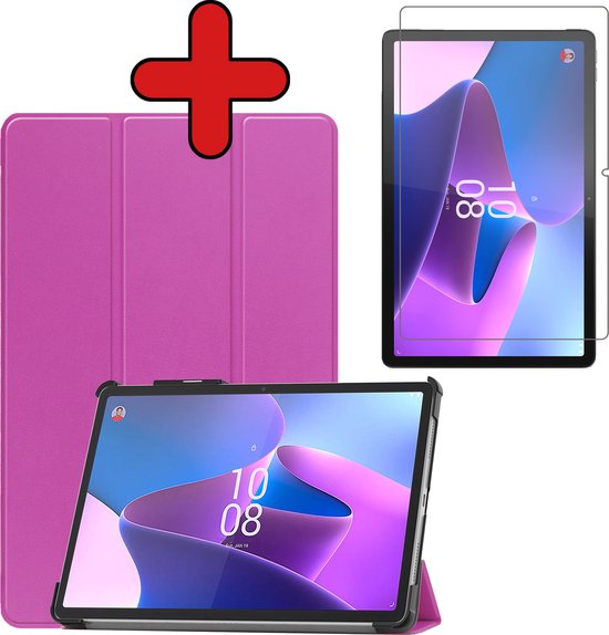 Hoes Geschikt voor Lenovo Tab P11 Pro Hoes Book Case Hoesje Trifold Cover Met Uitsparing Geschikt voor Lenovo Pen Met Screenprotector - Hoesje Geschikt voor Lenovo Tab P11 Pro Hoesje Bookcase - Paars