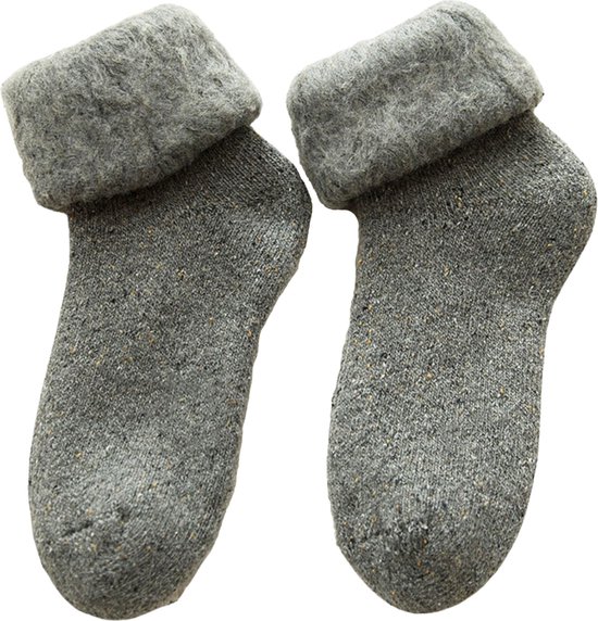 Warme winter sokken dames lichtgrijs - 1 paar - maat 36-40 - wol - gevoerd - damessokken - cadeautip