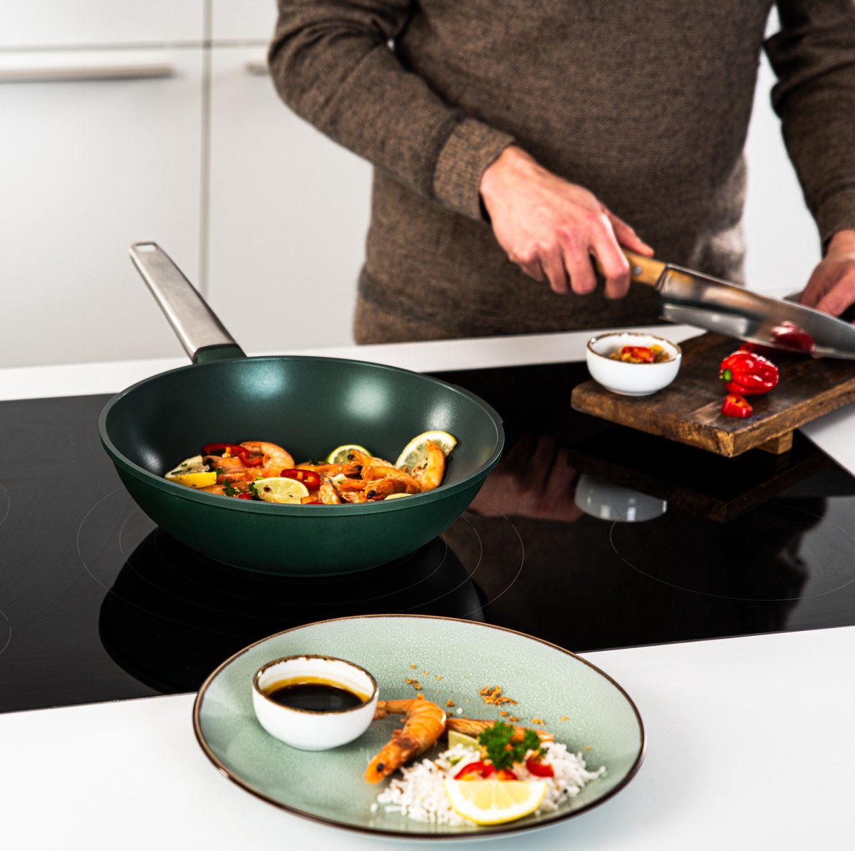Westinghouse Performance 7-delige Pannenset – Koekenpan + Braadpannen + Hapjespan + Wokpan + Grillpan + Steelpan – Inductie – Groen – foto 7