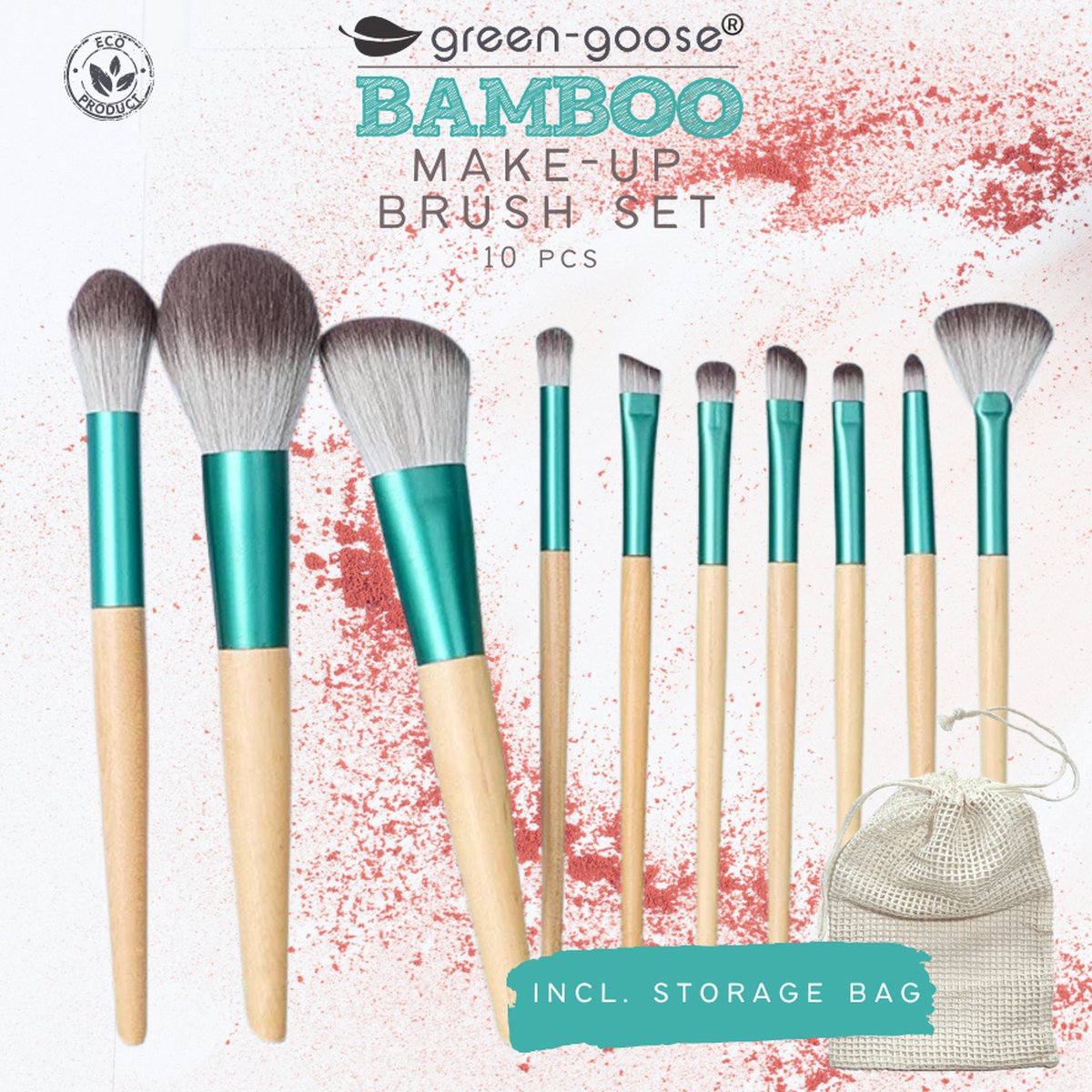 Bamboe make-up kwastenset - 10 stuks - Met opbergzak