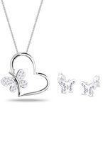 Elli Dames Sieraden Set Dames Vlinderhart met Kristallen in 925 Sterling Zilver