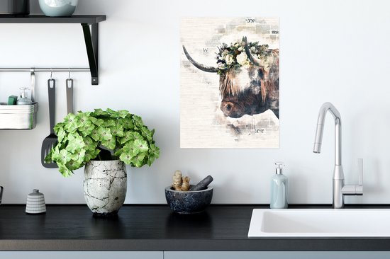 Affiche Scottish Highlander - Fleurs - Journal - 30x40 cm