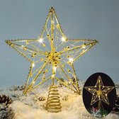 Kerstboompiek Verlichte kerstboomtopper ster ornamenten op batterijen met prachtige gouden kralen, warme verlichting, boomkroon voor kerstdecoratie, vakantie, seizoensdecoratie