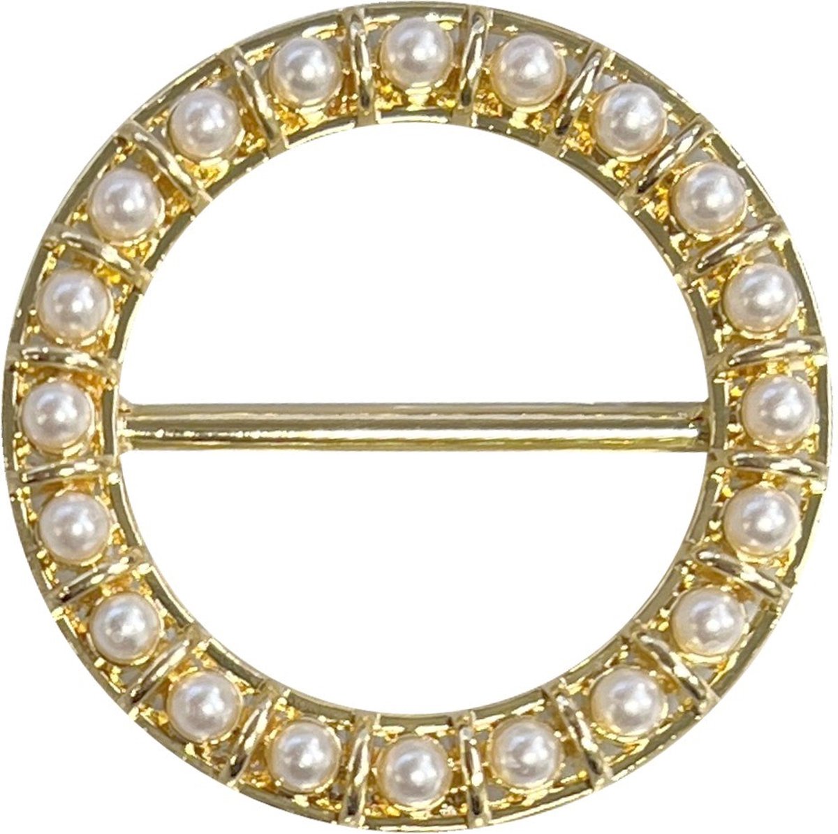 Fako Bijoux® - Sjaalklem - Sjaal Klem - Sjaal Ring - Ring Met Parels - Ø 37mm - Goudkleurig