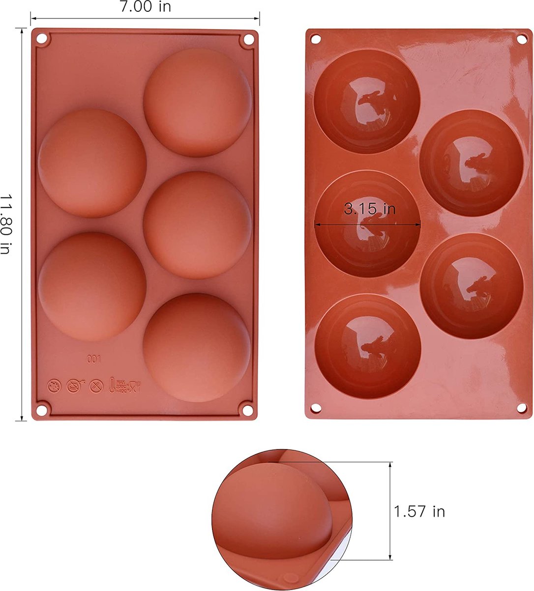 2pcs Moule Forme Demi Sphère, 12 Cavité Grand Moule a Dome