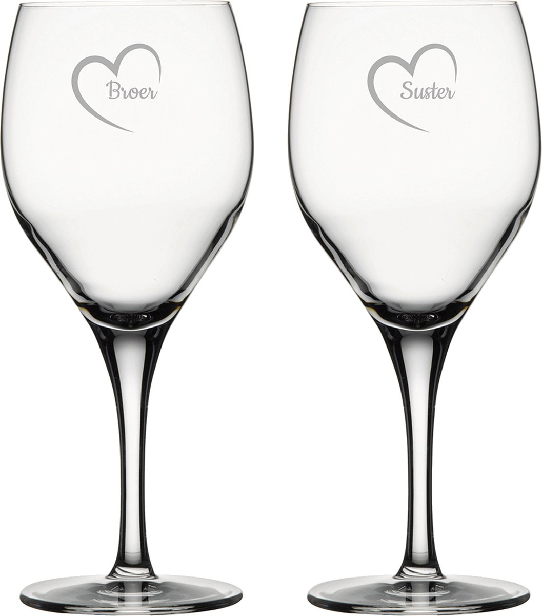 Gegraveerde Rode wijnglas 42,5cl Broer mei hert & Suster mei hert