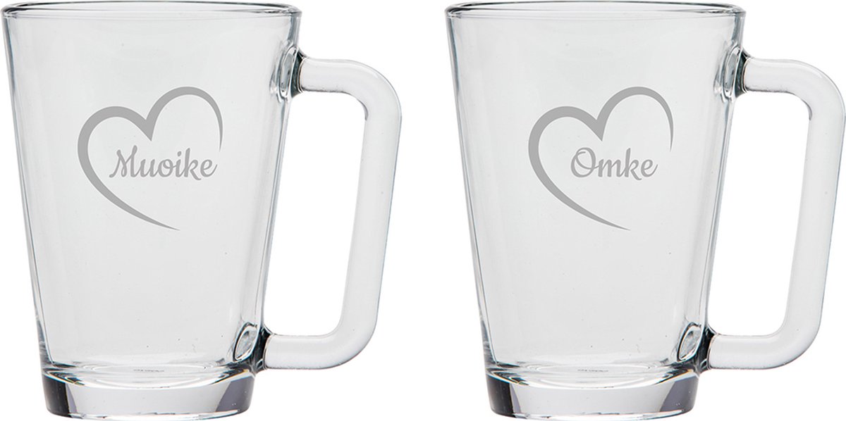 Gegraveerde theeglas 26cl Muoike mei hert & Omke mei hert