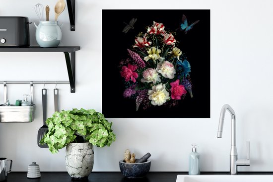 Affiche Fleurs - Papillon - Nature Morte - 50x50 cm