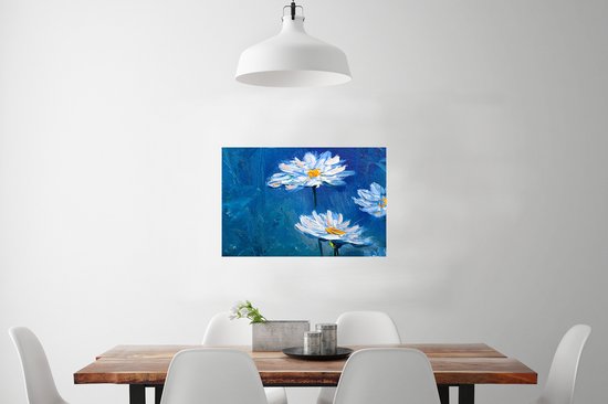 Poster Schilderij - Olieverf - Bloemen - Blauw - 60x40 cm