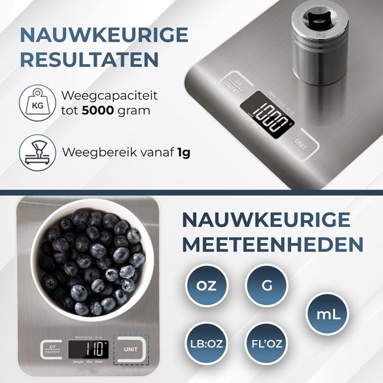 Ease Store Digitale Keuken Weegschaal Precisie – 1gr tot 6kg – Elektrisch – Inclusief batterijen – Tarra functie - RVS
