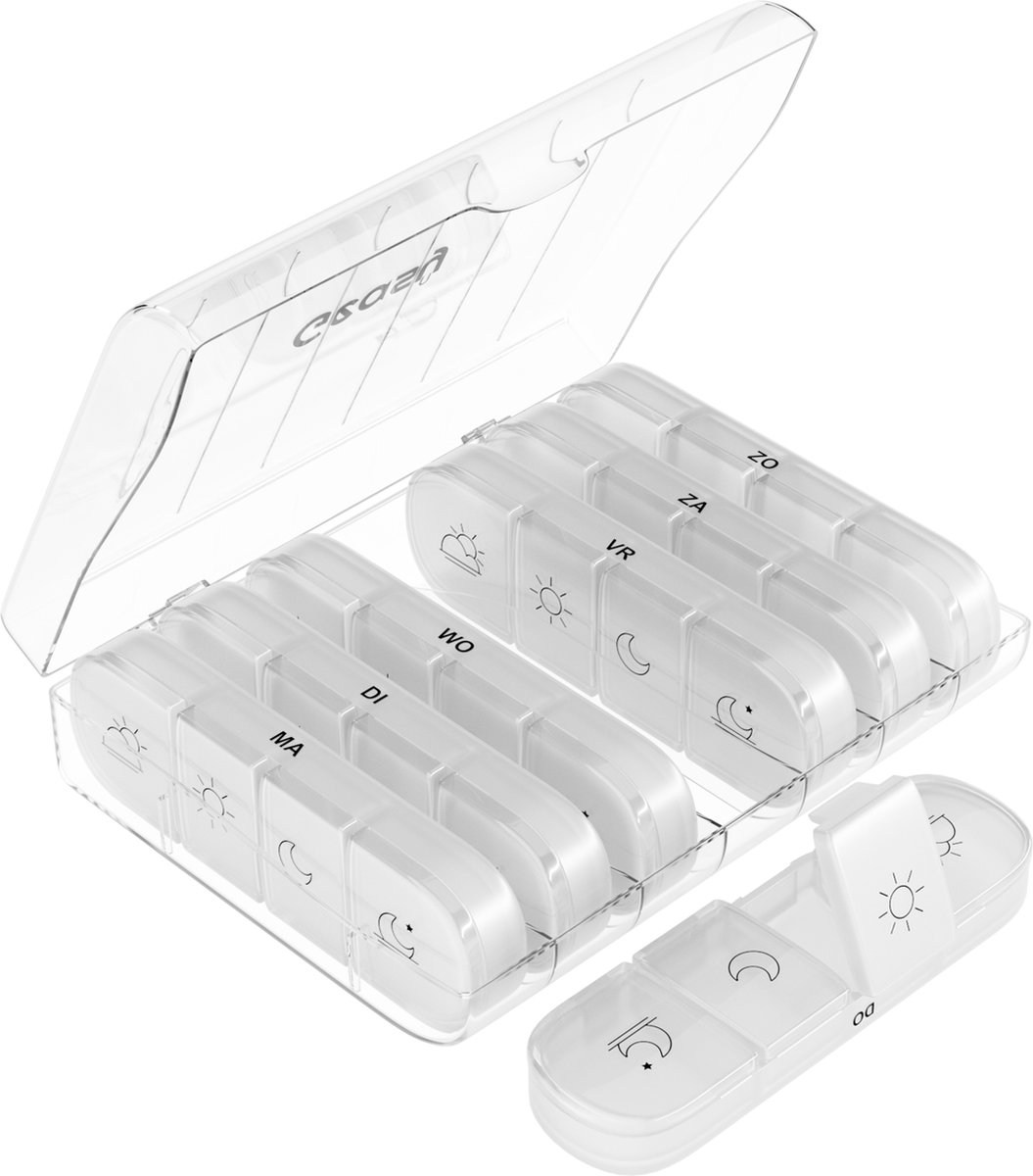 Goedkoopste GEASY Pillendoos 7 dagen 4 vakken - Stevige Sluiting - Nederlands - Transparant - Medicijndoosje 7 dagen – Pillendoosjes 7 dagen 4 vakken – Pillendoosje