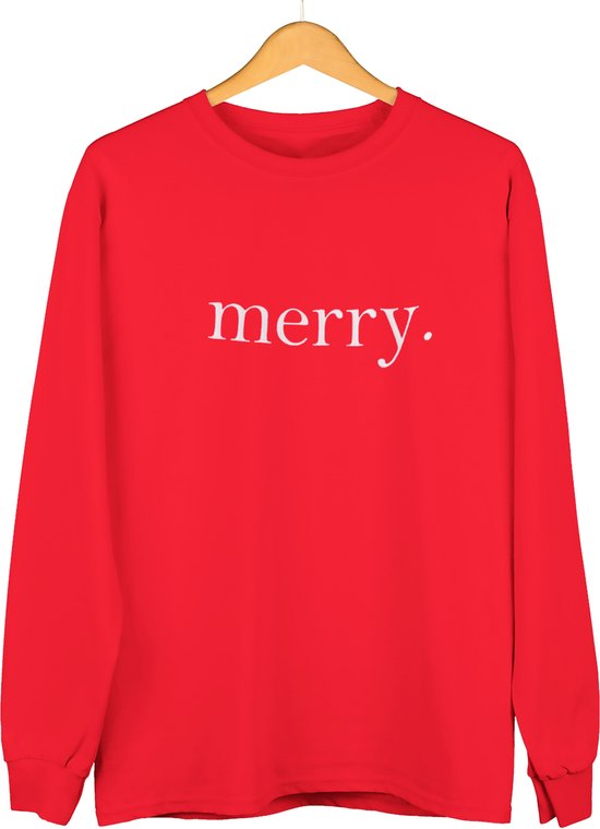 MERRY Sweatshirt, Kerstcadeau, Rode Sweater met embroidery, Christmas Gift,  Maat: Medium (M)