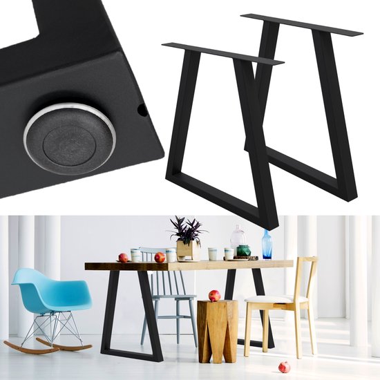 2x tafelpoten trapezium design – 60×72 cm – zwart staal