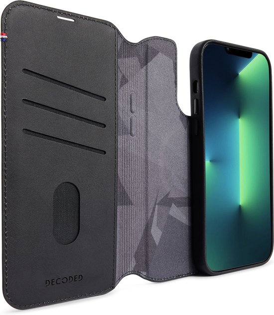DECODED Detachable Wallet Case - iPhone 14 Pro - Afneembaar Hoesje met Pasjeshouder - Hoogwaardig Europees Leer - Magnetische Technologie van Apple - Zwart