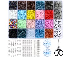 Behave 10000 Glaskralen Set Deluxe - DIY Sieraden maken - Kralen Set - Rocailles - Bedels - Letterkralen - 20 Kleuren - 3mm
