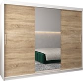 InspireMe - Kledingkast met 3 schuifdeuren, Modern-stijl, Kledingkast met planken (BxHxD): 250x200x62 - TORM I 250 Wit Mat + Sonoma Eik mat 4 lades