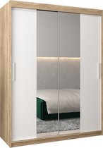 InspireMe - Kledingkast met 2 schuifdeuren, Modern-stijl, Kledingkast met planken (BxHxD): 150x200x62 - TORM I 150 Sonoma Eik + Wit Mat