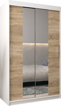 InspireMe - Kledingkast met 2 schuifdeuren, Modern-stijl, Kledingkast met planken (BxHxD): 120x200x62 - TORM I 120 Wit Mat + Sonoma Eik met 2 lades