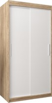 InspireMe - Kledingkast met 2 schuifdeuren, Modern-stijl, Kledingkast met planken (BxHxD): 100x200x62 - TORM 100 Sonoma Eik + Wit Mat