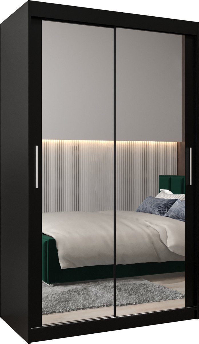 InspireME Kledingkast met 2 schuifdeuren, Modern-stijl, Kledingkast met planken (BxHxD): 120x200x62 - TORM III 120 Zwart Mat