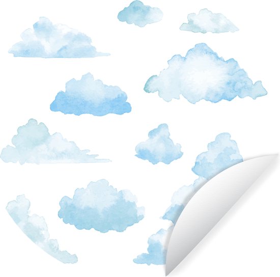 WallCircle - Stickers muraux - Cercle de papier peint - Nuages ​​illustrés à l'aquarelle - ⌀ 30 cm - Cercle mural - Autocollant - Autocollant papier peint rond