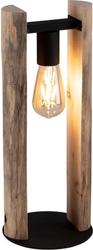 Log Tafellamp 1 lichts zwart/hout h:45cm - Industrieel - Leuchten Direkt