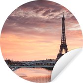 Coucher de soleil derrière le mur de la tour Eiffel Sticker papier peint cercle ⌀ 120 cm / cercle papier peint / cercle mural / cercle vivant - autocollant et coupe ronde