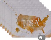 Set de table - États-Unis - Wereldkaart - Peinture à l'huile - 45x30 cm - 6 pièces