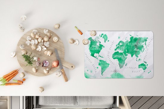 Set de table - Wereldkaart - Peinture à l'huile - Vert - 45x30 cm - 6 pièces