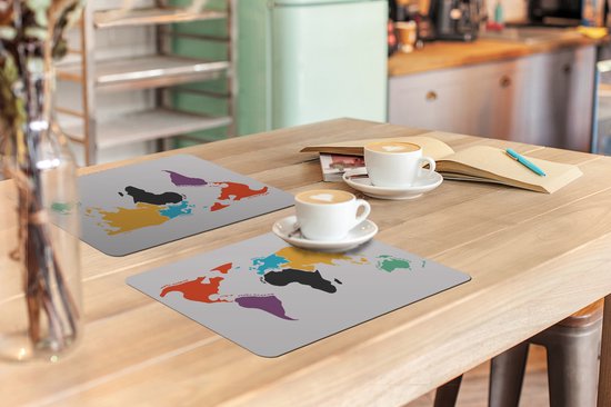 Set de table enfants - Set de table - Napperons plastique - Carte - Monde - Simple - 45x30 cm - 6 pièces - Résistant à la chaleur - Antidérapant - Pad - Amovible