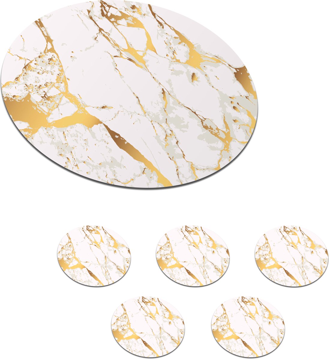Onderzetters voor glazen - Rond - Marmer - Goud - Wit - Chic - 10x10 cm - Glasonderzetters - 6 stuks