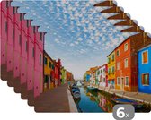 Placemat - Placemats kunststof - Italië - Huizen - Kleuren - 45x30 cm - 6 stuks - Hittebestendig - Anti-Slip - Onderlegger - Afneembaar