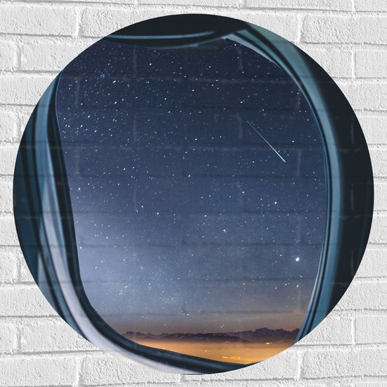 WallClassics - Muursticker Cirkel - sterrenhemel vanuit Vliegtuig - 80x80 cm Foto op Muursticker