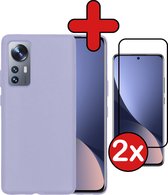 Hoesje Geschikt voor Xiaomi 12X Hoesje Siliconen Case Hoes Met 2x Screenprotector - Hoes Geschikt voor Xiaomi 12X Hoes Cover Case - Lila