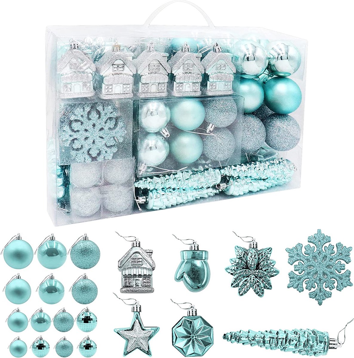 113 kerstballen, kerstboomversiering, ophanging, kerstballen voor de kerstboom, kerstboomversiering, kerstballen (blauw)