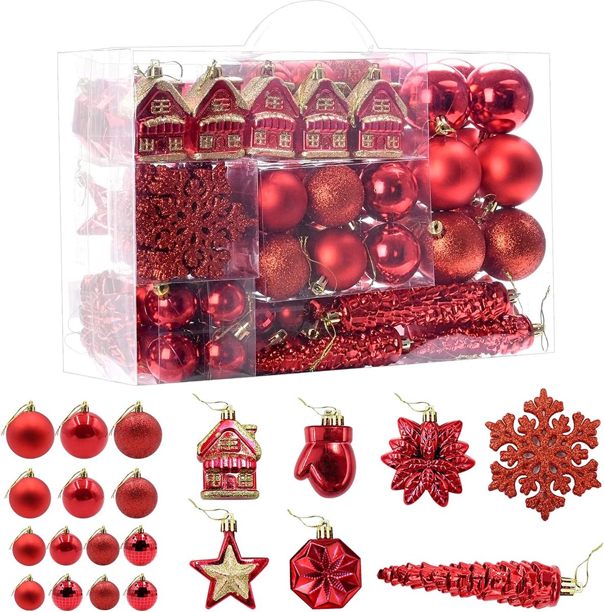 113 kerstballen, kerstboomversiering, ophanging, kerstballen voor de kerstboom, kerstboomversiering, kerstballen (rood)