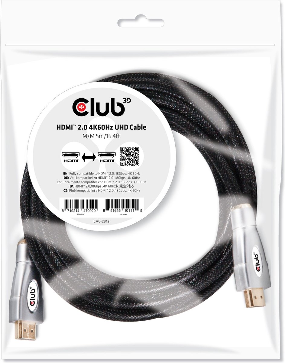 Image of Club 3D HDMI™ 2.0 4K60Hz UHD cable 5m/16.40ft