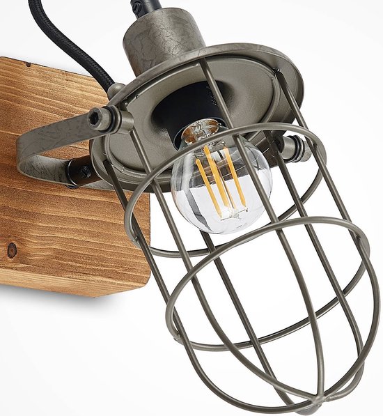 Lindby - plafondlamp - 1licht - metaal, dennenhout - H: 24 cm - E14 - donkergrijs, hout licht