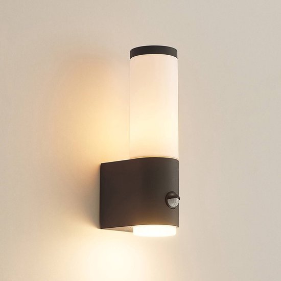 Lindby - Wandlampen buiten - 1licht - aluminium, kunststof - H: 29 cm - E27 - donkergrijs, opaalwit