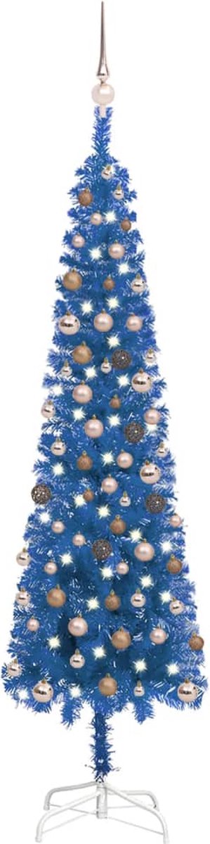 Prolenta Premium - Kerstboom met LED's en kerstballen smal 210 cm blauw