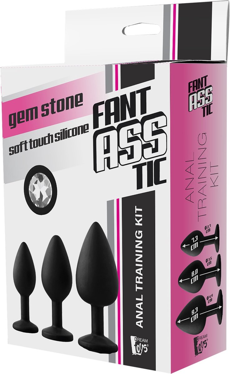 Goedkoopste Dream Toys - Set 3 anaalpluggen in 3 maten met witte siersteen - Zwart